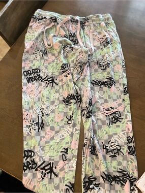 Kids Graffiti Print Pajama Pants - Pink, Green, Gray